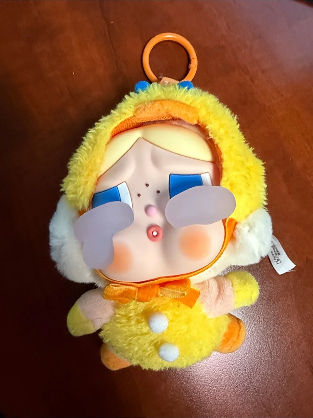 Yellow Plush Keychain Doll with Soft Face and Orange Accent